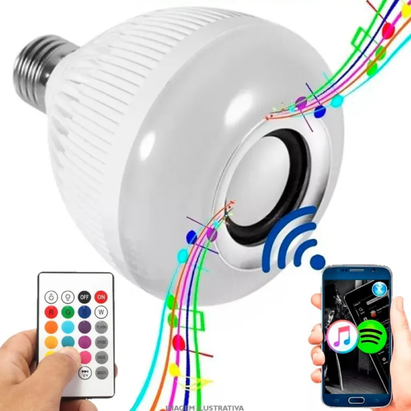 Lâmpada Musical Caixa Som 12w Bluetooth Luz Led RGB com Cont - Image 7