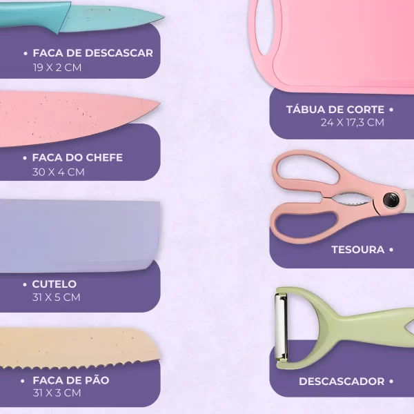 Conjunto de Facas 7 Peças Aço Inoxidável Colorido Multifunci - Image 7