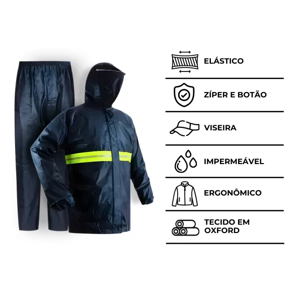 Conjunto Capa De Chuva Impermeável Com Touca E Viseira - M - Image 8